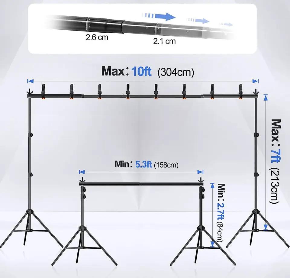 EMART Backdrop Stand 10x7ft(WxH) Photo Studio Adjustable Background Stand Support Kit with 2 Crossbars, 8 Backdrop Clamps, 2 Sandbags and Carrying Bag by Selzalot