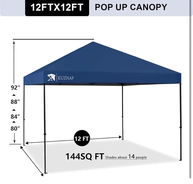 Open Box KUZNAP 12'x12' Pop up Canopy Tent Patented EZ Set up Instant Outdoor Canopy with Wheeled Carry Bag Bonus 4 Weight Sandbags, 8 Stakes and 4 Ro by Selzalot