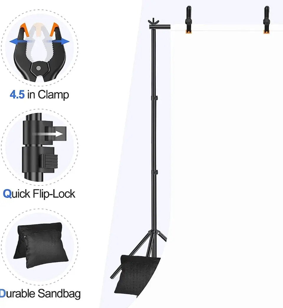 EMART Backdrop Stand 10x7ft(WxH) Photo Studio Adjustable Background Stand Support Kit with 2 Crossbars, 8 Backdrop Clamps, 2 Sandbags and Carrying Bag by Selzalot