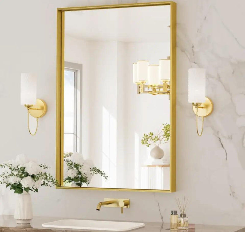 TETOTE Brushed Gold Bathroom Mirror 24 x 36 Inch Rectangle Gold Metal Framed Bathroom Vanity Mirror, Modern Farmhouse Rectangular Brass Frame Large Wa by Selzalot