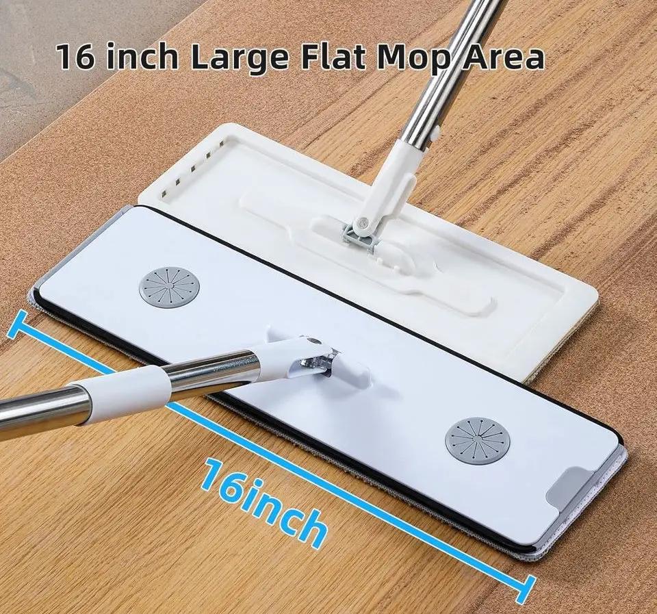 "funest Mop and Bucket with Wringer Set for Home, 16"" Large Flat Mop and Bucket System for Floor Cleaning and Wall Cleaner, Wet Dry Mop for Window Cleaner with 4 Washable Microfiber Pads" by Selzalot