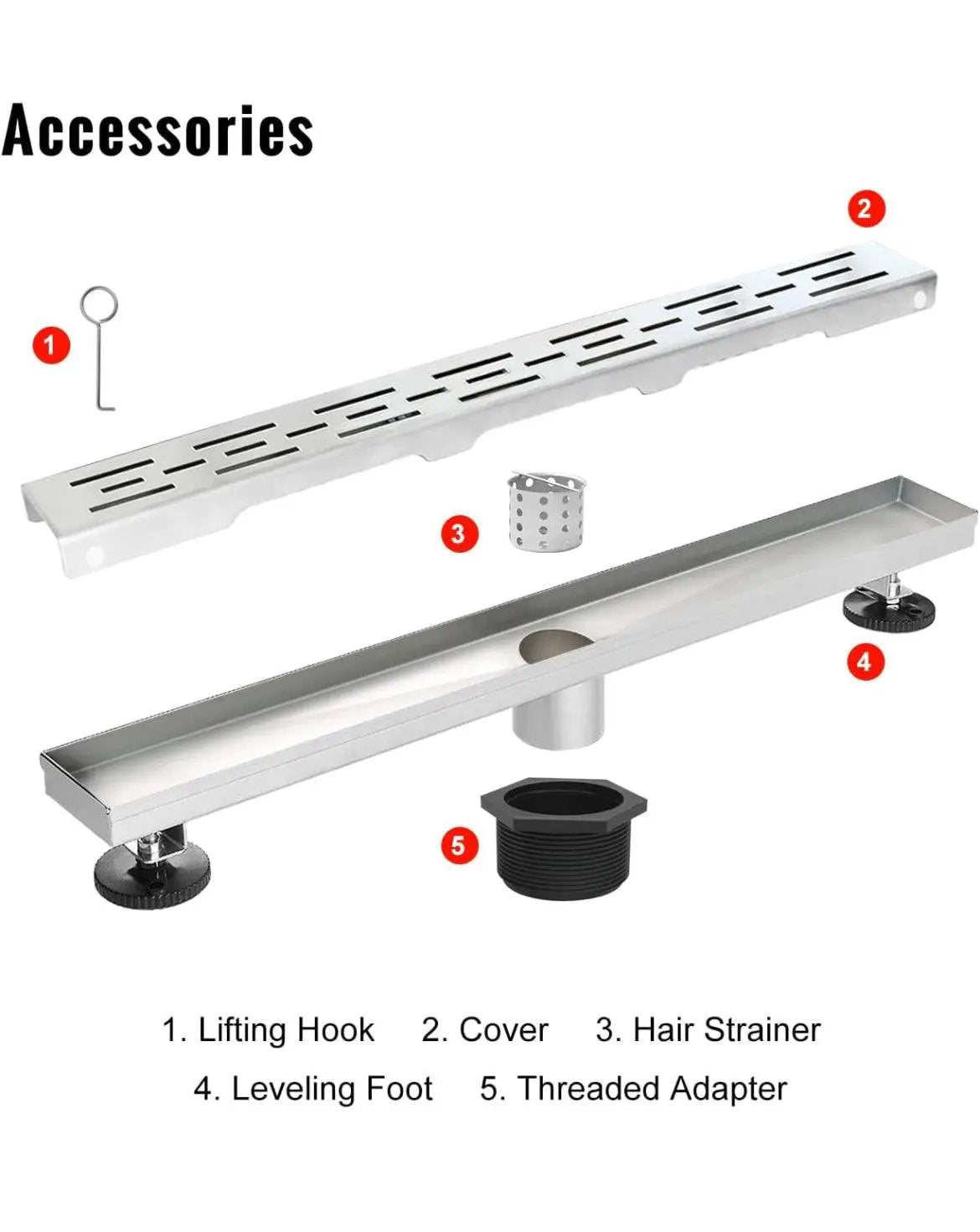 SaniteModar Linear Shower Drain, High Flow Rate Removable Grate Shower Drain 32 inch,Brushed 304 Stainless Steel Linear Drain with Hair Strainer, by Selzalot
