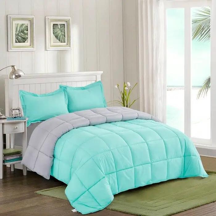 Twin/Twin XL Traditional Microfiber Reversible 3 Piece Comforter Set in Blue/Grey by HomePacific