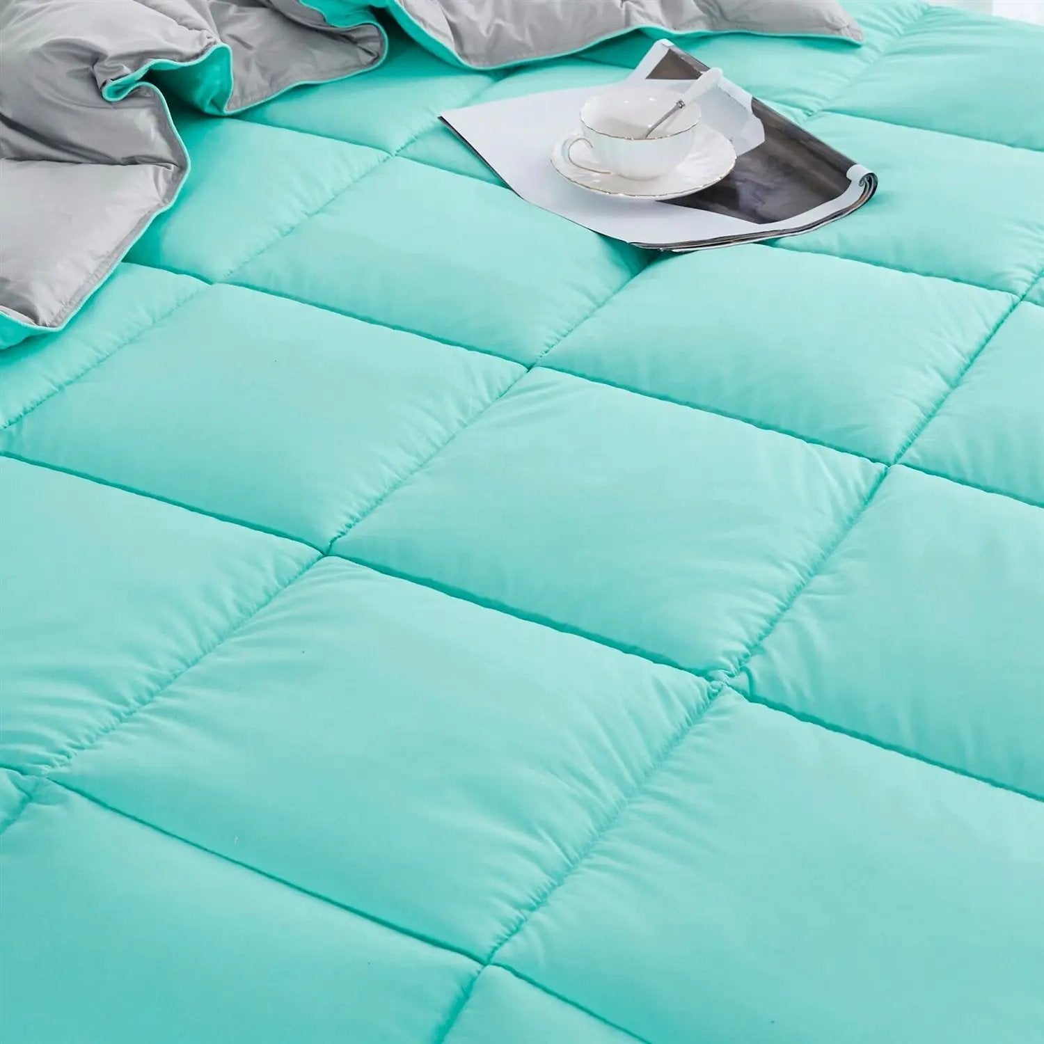 Twin/Twin XL Traditional Microfiber Reversible 3 Piece Comforter Set in Blue/Grey by HomePacific