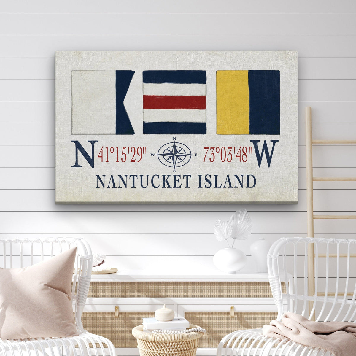 Nantucket Sign With Latitude Longitude Coordinates and ACK Maritime Flags, photo 3 of 7
