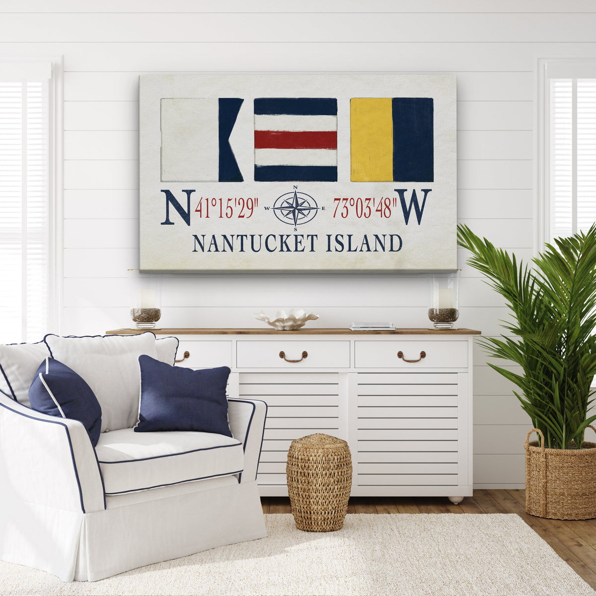 Nantucket Sign With Latitude Longitude Coordinates and ACK Maritime Flags, photo 4 of 7
