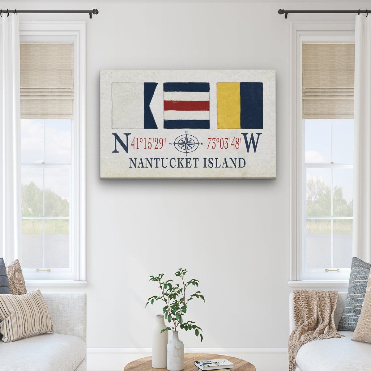 Nantucket Sign With Latitude Longitude Coordinates and ACK Maritime Flags, photo 5 of 7