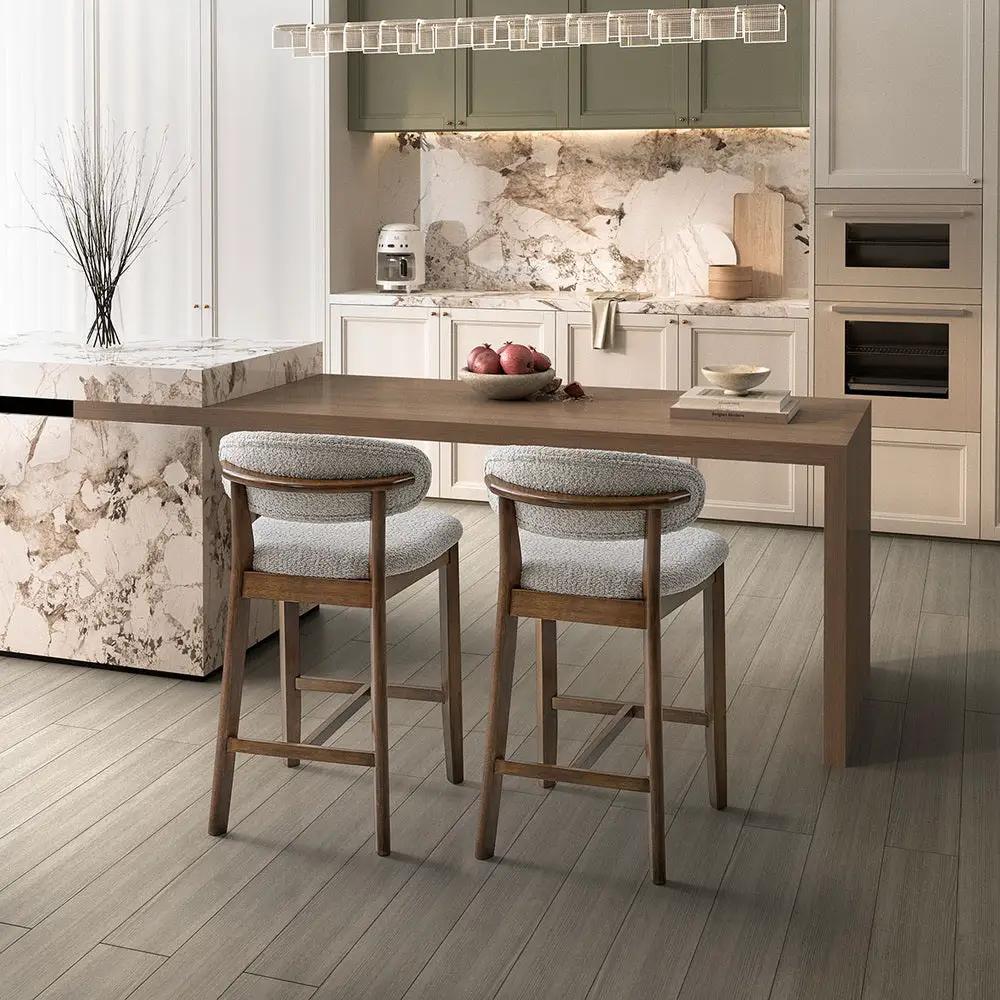 ACTU Counter Stools Set of 2, 26” Upholstered Bar Stools, Solid Wood, Mid-Century Modern by ACTU FURNITURE
