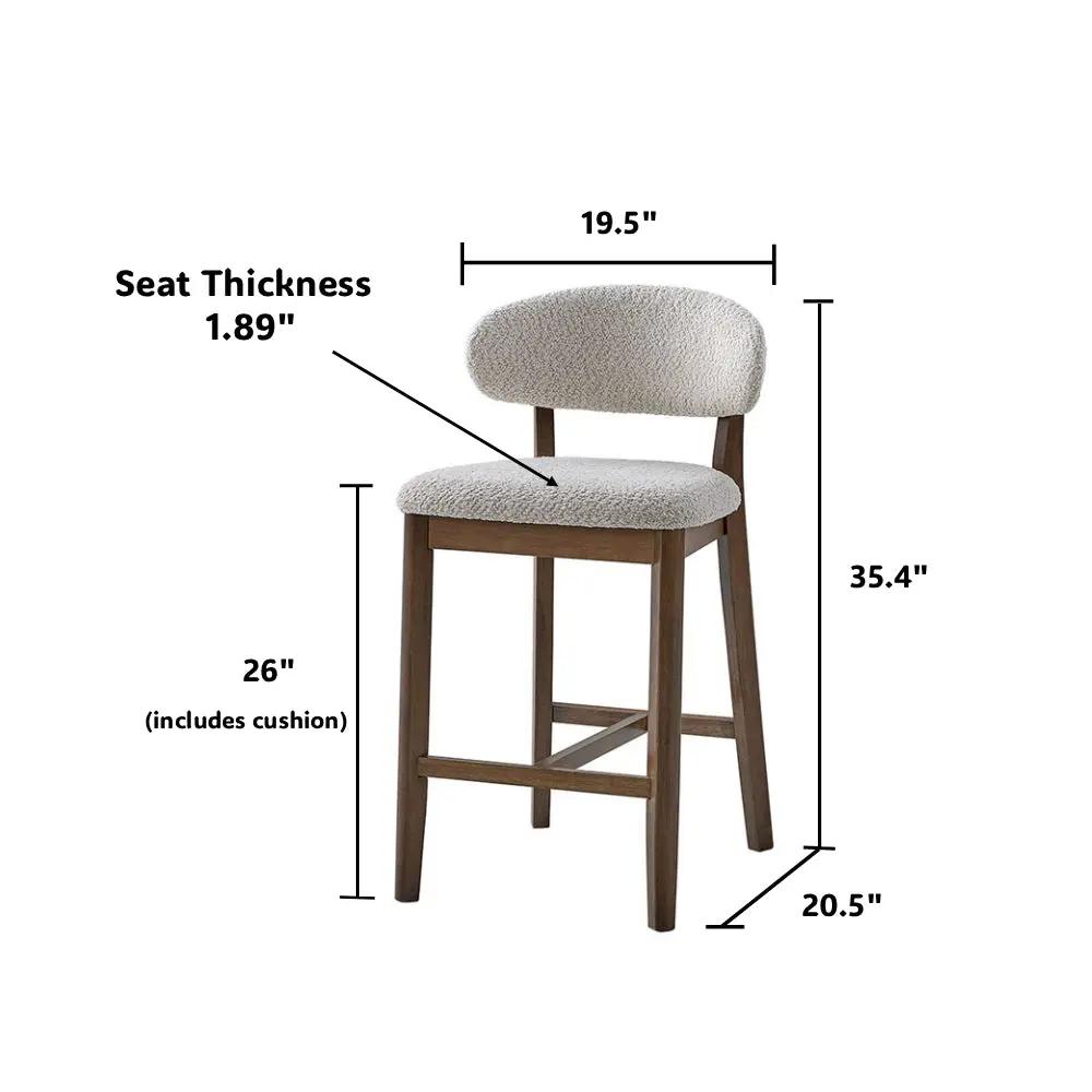 ACTU Counter Stools Set of 2, 26” Upholstered Bar Stools, Solid Wood, Mid-Century Modern by ACTU FURNITURE