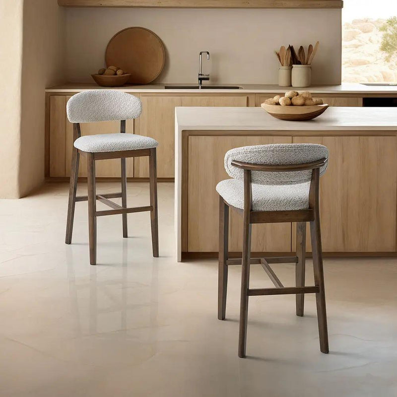 ACTU Bar Stools Set of 2, 30” Upholstered Bar Height Stools, Solid Wood, Mid-Century Modern by ACTU FURNITURE