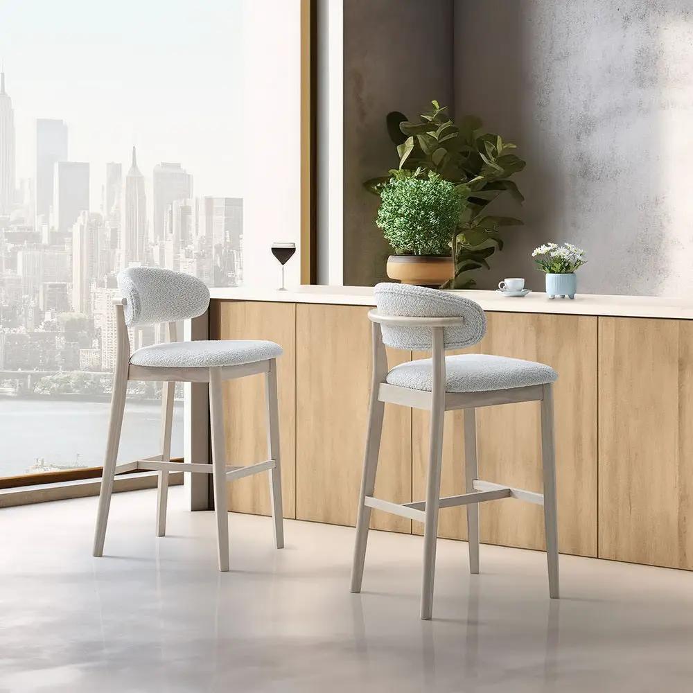 ACTU Bar Stools Set of 2, 30” Upholstered Bar Height Stools, Solid Wood, Mid-Century Modern by ACTU FURNITURE