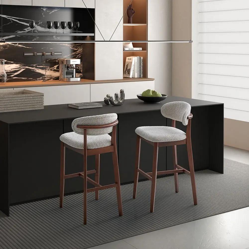ACTU Bar Stools Set of 2, 30” Upholstered Bar Height Stools, Solid Wood, Mid-Century Modern by ACTU FURNITURE