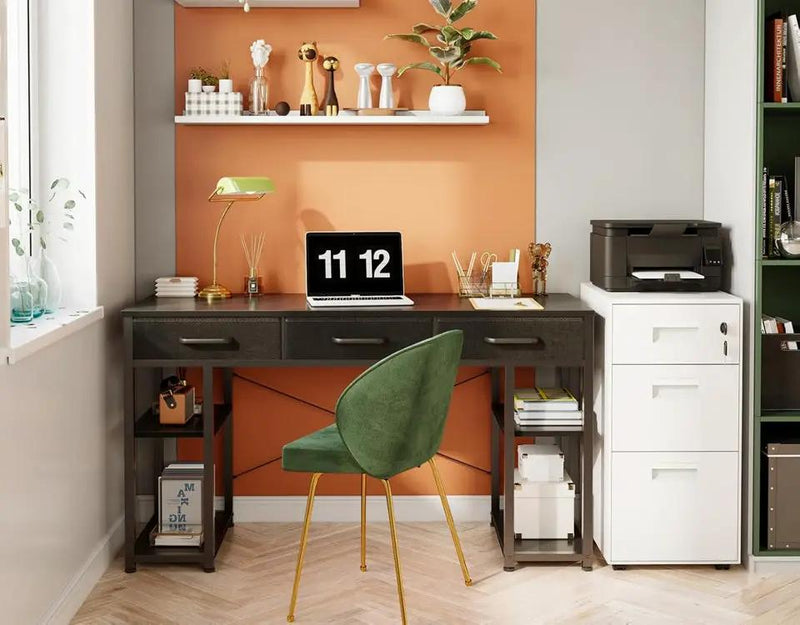 Open Box "ODK Office Small Computer Desk: Home Table with Fabric Drawers & Storage Shelves, Modern Writing Desk, Black, 48""x16""" by Selzalot