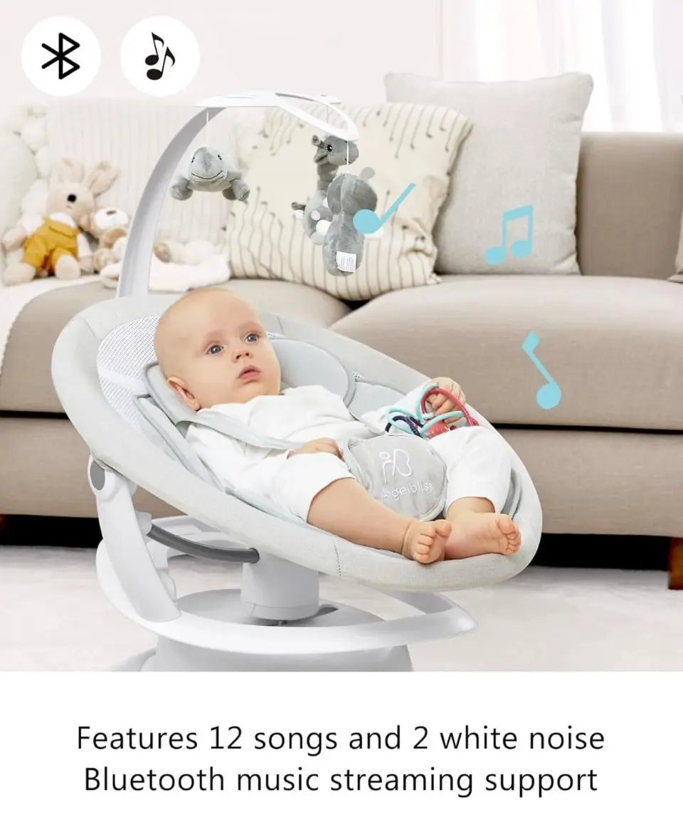 Used Angelbliss 3 in 1 Baby Swing with Motion Detection, Portable Baby Swings for Infants with Removable Rocker & Stationary Seat, Bluetooth Enabled w by Selzalot