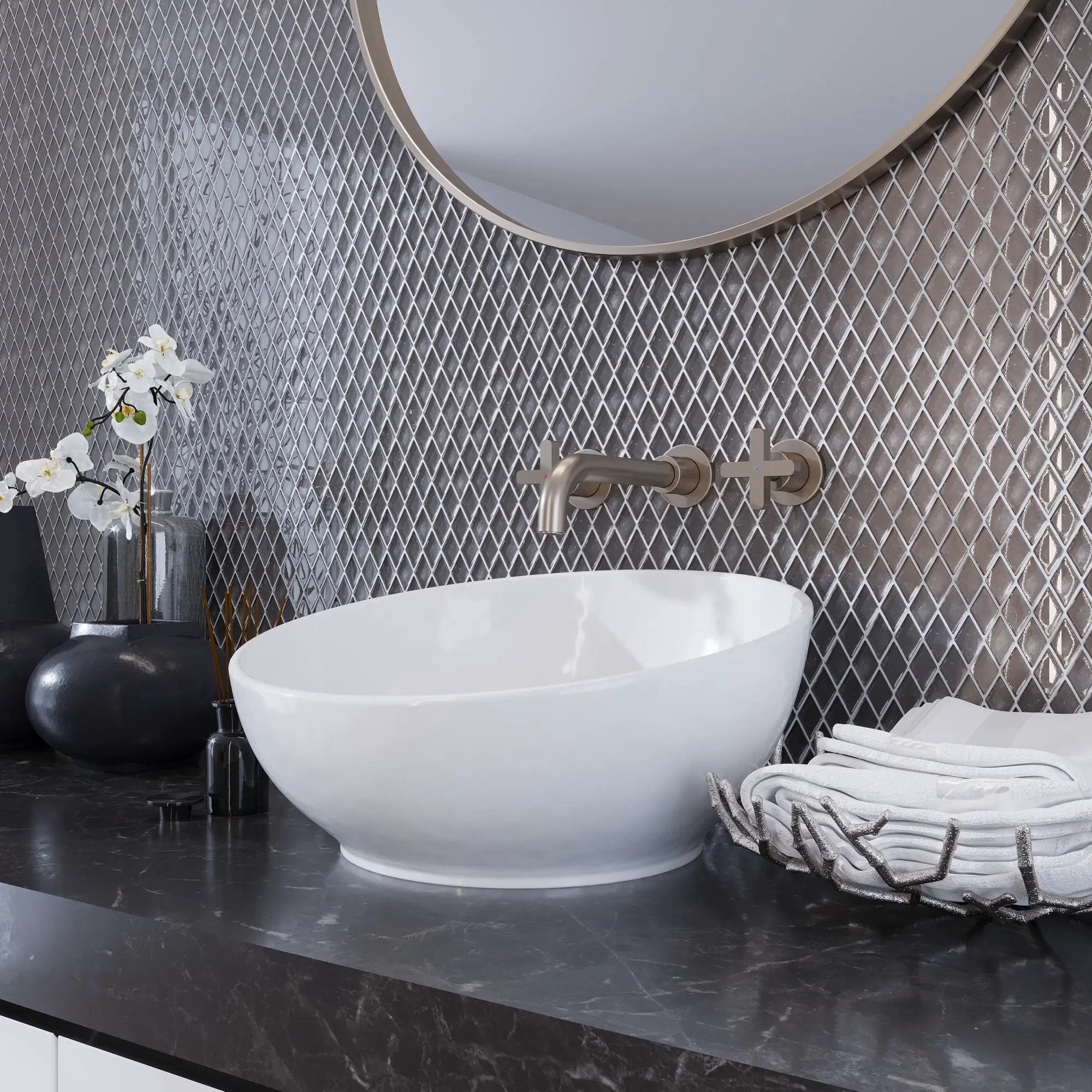 Gray 11x11 Glossy Diamond Glass Mosaic Tile (10 pack, 8.55 sq ft/case) by Apollo Tile