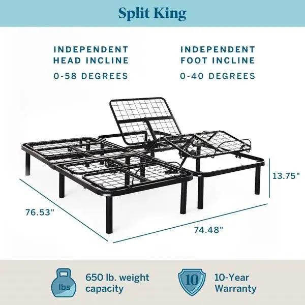 Split King Size Electric Head Foot Adjustable Bed Base with Remote by HomePacific