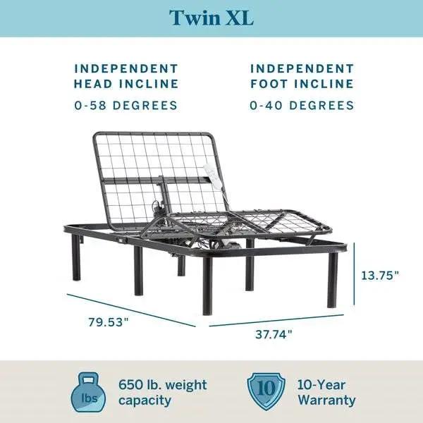 Twin XL Size Electric Head Foot Adjustable Bed Base with Remote by HomePacific