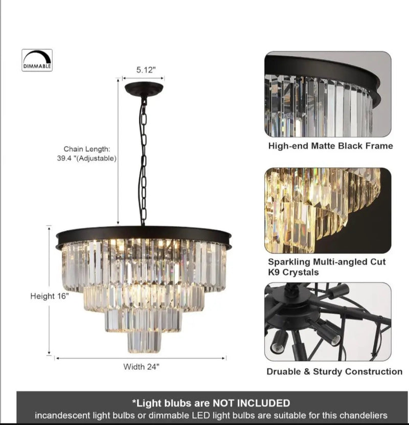 A AXILIXI Modern Crystal Chandeliers 24" Round Top K9 Crystals Chandelier Adjustable Ceiling Light Fixture 4-Tier K9 Crystal Pendant Lamp 12-Light for by Selzalot