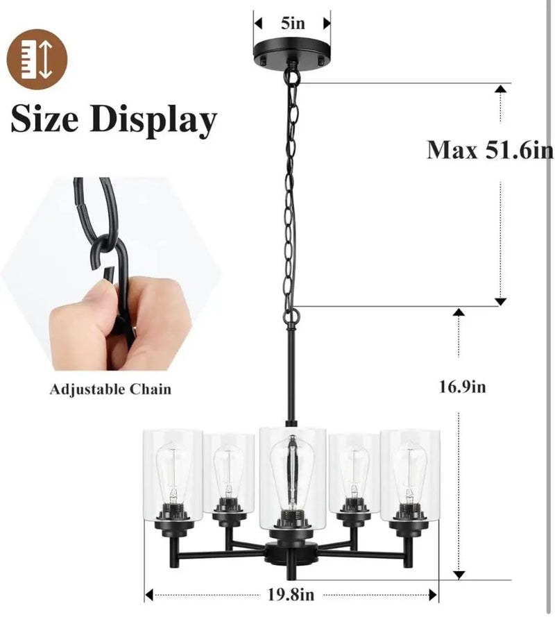 JAZAVA 5-Lights Modern Chandeliers, Pendant Lighting Hanging Adjustable Island,Semi Flush Ceiling Lights for Dinging Room Living Room Kitchen Bedroom, by Selzalot