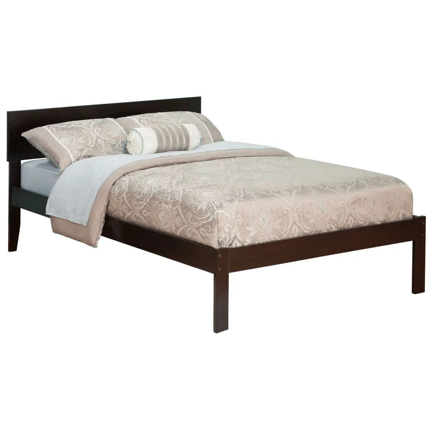 Full size Platform Bed with Headboard in Espresso Wood Finish by HomePacific