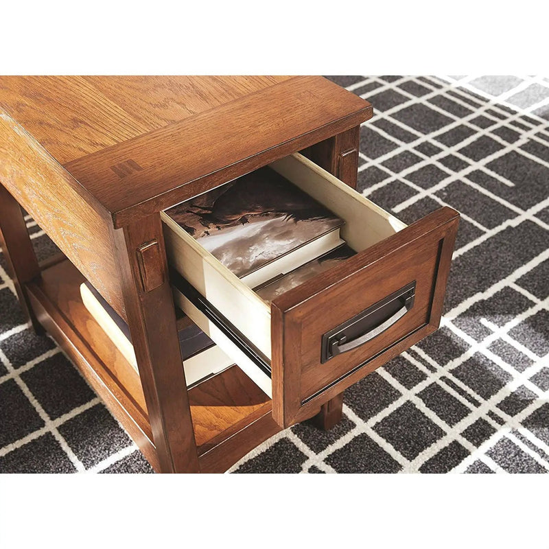 Mission Style 1-Drawer End Table Nightstand in Brown Wood Finish by HomePacific
