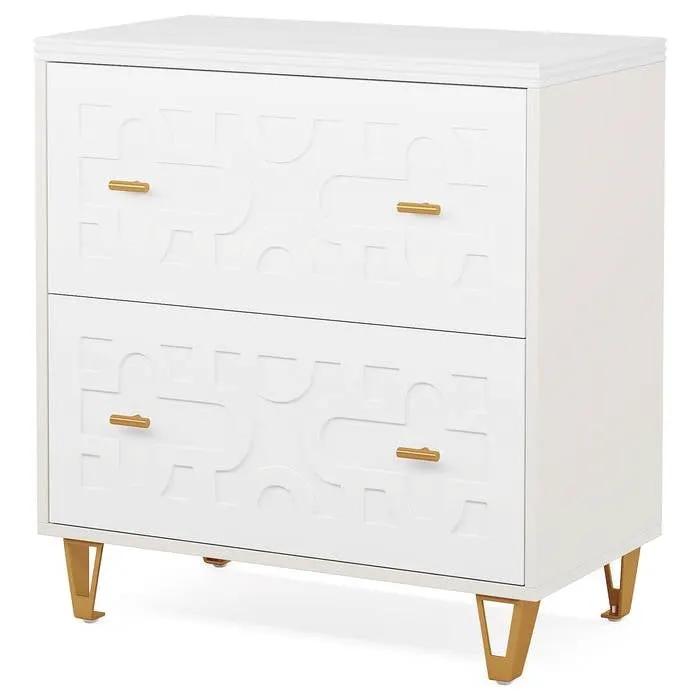 Retro White/Gold Geometric Scroll 2 Drawer Filing Cabinet Printer Stand by HomePacific