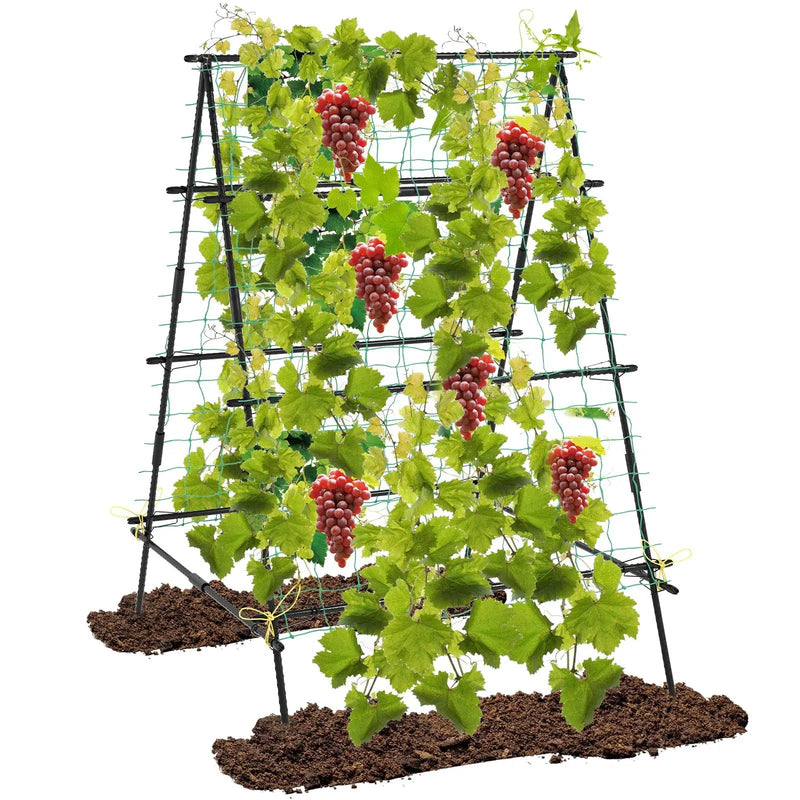 A-Frame Garden Cucumber Trellis with Netting for Climbing Plants Outdoor-Black by DirectDeals