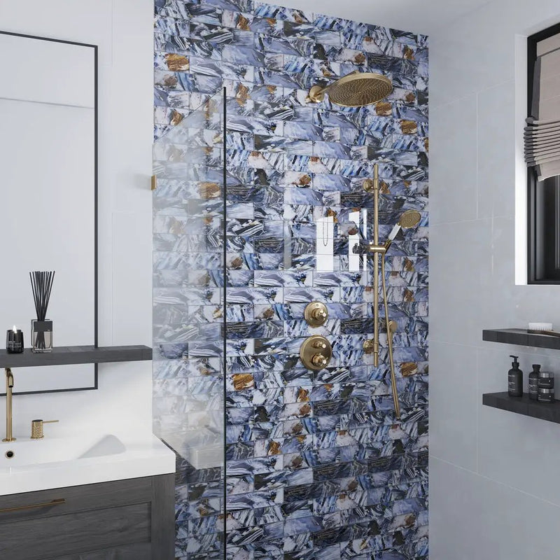 Brown Blue 3x12 Glossy Glass Subway Tile (20 pack, 5 sq ft/case) by Apollo Tile