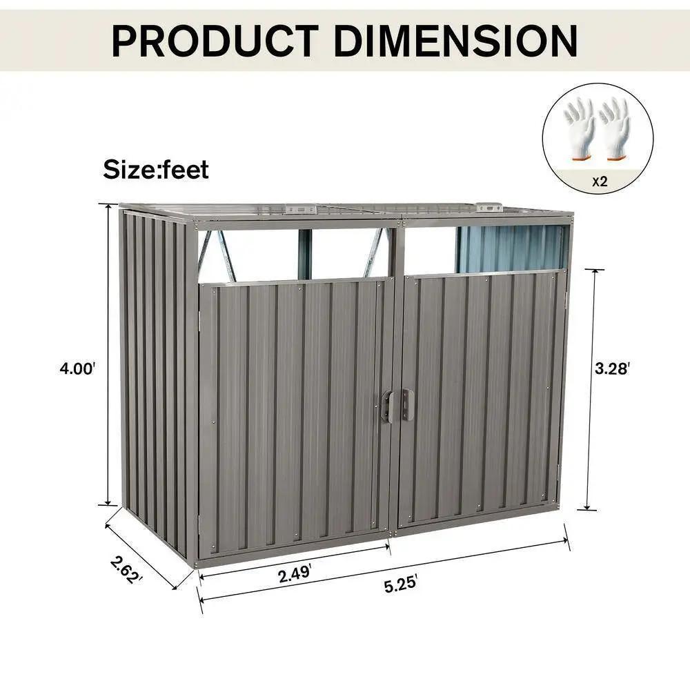Outdoor Grey Galvanized Steel Garbage Bin Storage Shed - Holds 2 Trash Cans by HomePacific