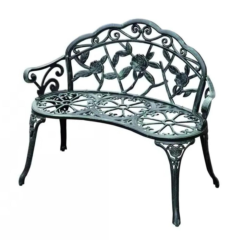 Outdoor Patio 40-inch Garden Bench with Backrest in Antique Green Metal Finish by HomePacific