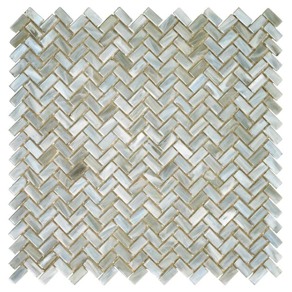 Beige 12x12 Glossy Herringbone Glass Mosaic Tile (10 pack, 9.75 sq ft/case), photo 2 of 5