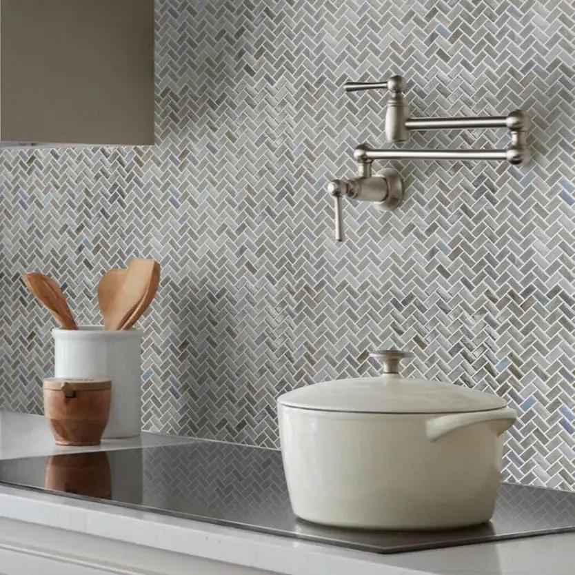 Beige 12x12 Glossy Herringbone Glass Mosaic Tile (10 pack, 9.75 sq ft/case) by Apollo Tile