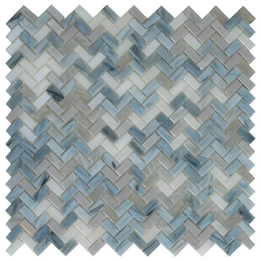 Blue Gray 12x12 Glossy Herringbone Glass Mosaic Tile (10 pack, 9.75 sq ft/case) by Apollo Tile