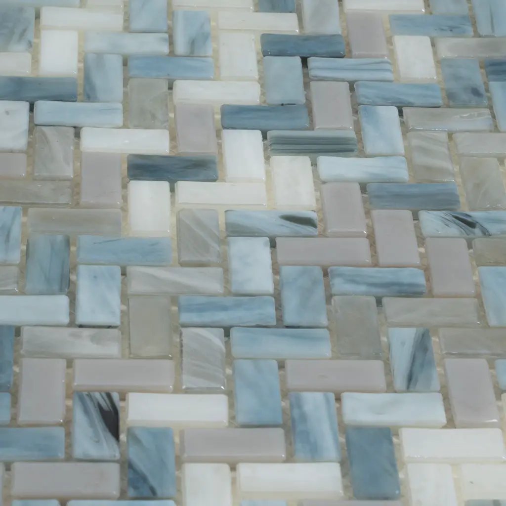 Blue Gray 12x12 Glossy Herringbone Glass Mosaic Tile (10 pack, 9.75 sq ft/case) by Apollo Tile