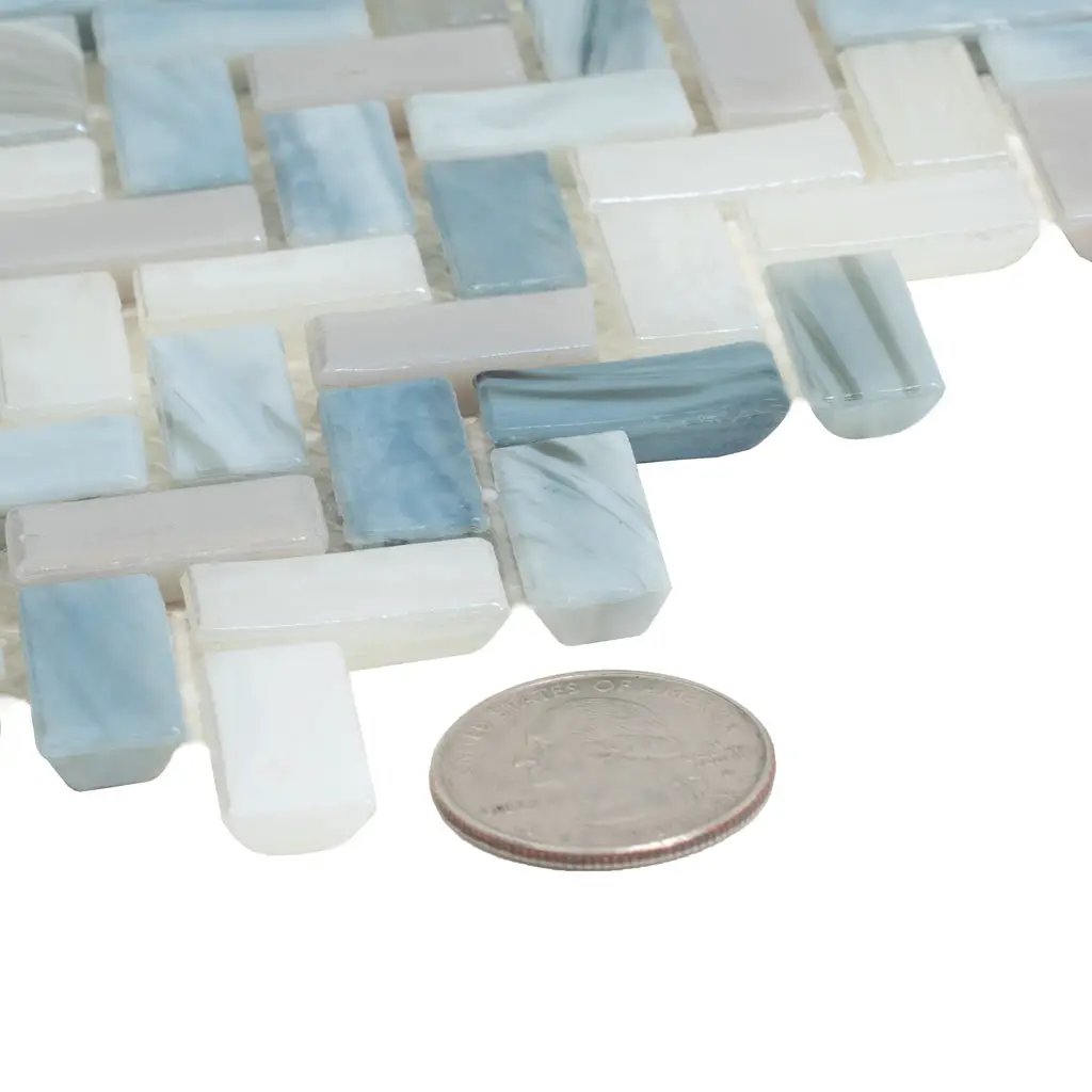 Blue Gray 12x12 Glossy Herringbone Glass Mosaic Tile (10 pack, 9.75 sq ft/case) by Apollo Tile