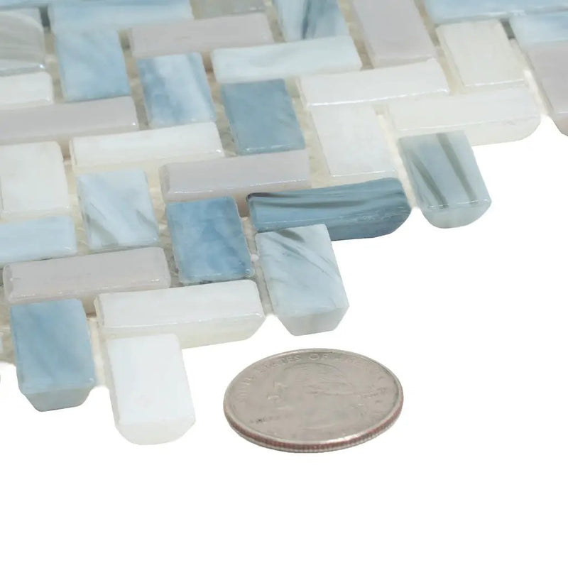 Blue Gray 12x12 Glossy Herringbone Glass Mosaic Tile (10 pack, 9.75 sq ft/case) by Apollo Tile