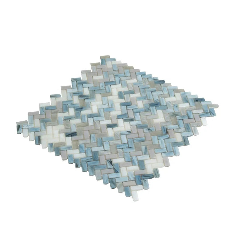 Blue Gray 12x12 Glossy Herringbone Glass Mosaic Tile (10 pack, 9.75 sq ft/case) by Apollo Tile