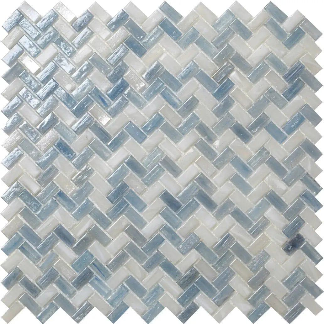Blue 12x12 Glossy Herringbone Glass Mosaic Tile (10 pack, 9.75 sq ft/case) by Apollo Tile