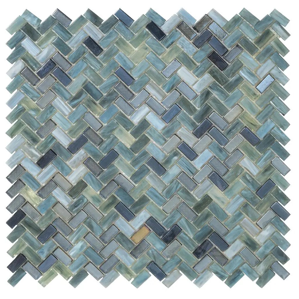 Gray Brown 12x12 Glossy Herringbone Glass Mosaic Tile (10 pack, 9.75 sq ft/case) by Apollo Tile