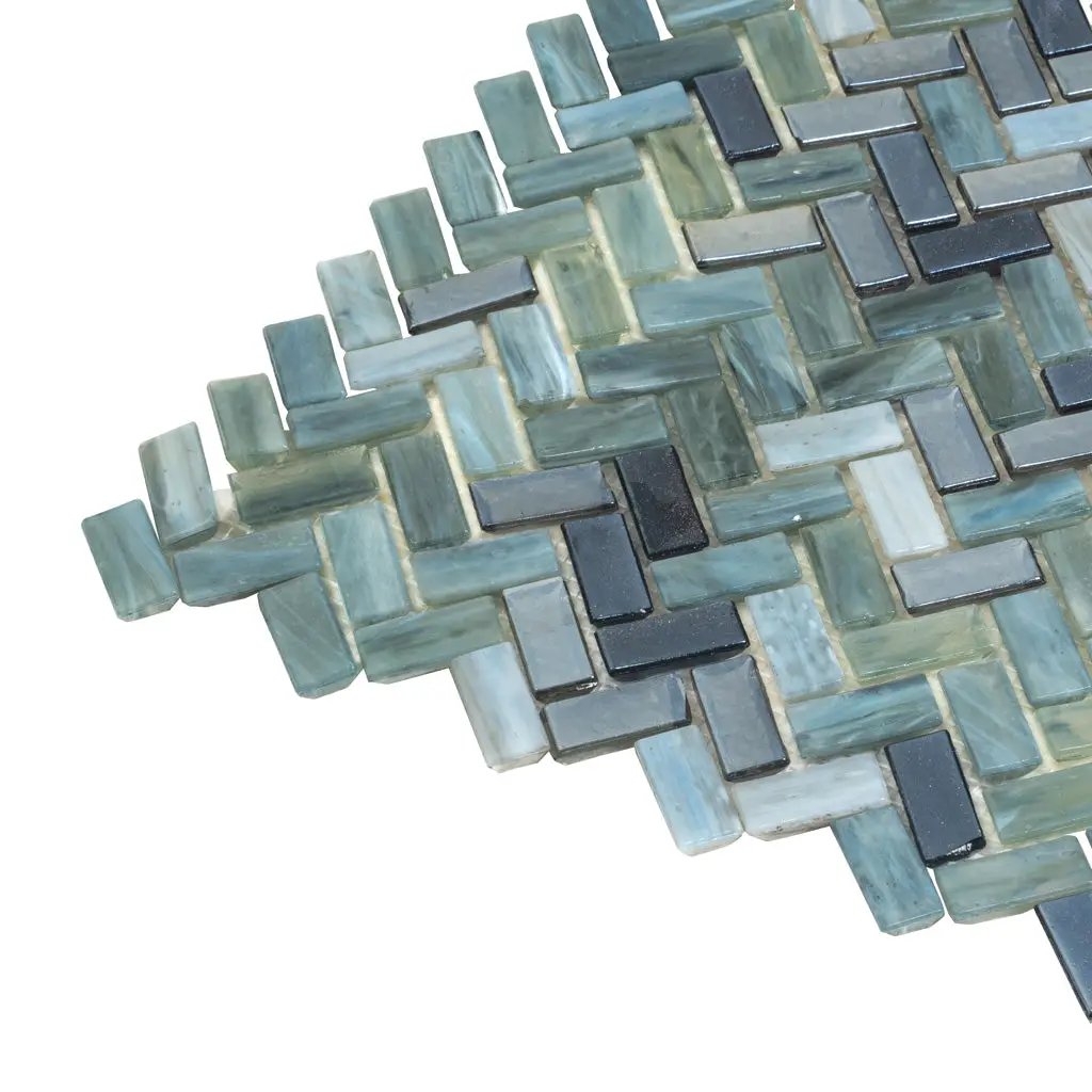 Gray Brown 12x12 Glossy Herringbone Glass Mosaic Tile (10 pack, 9.75 sq ft/case) by Apollo Tile