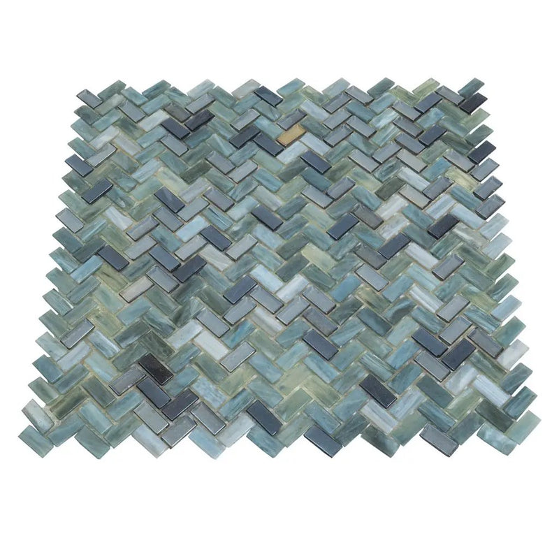 Gray Brown 12x12 Glossy Herringbone Glass Mosaic Tile (10 pack, 9.75 sq ft/case) by Apollo Tile