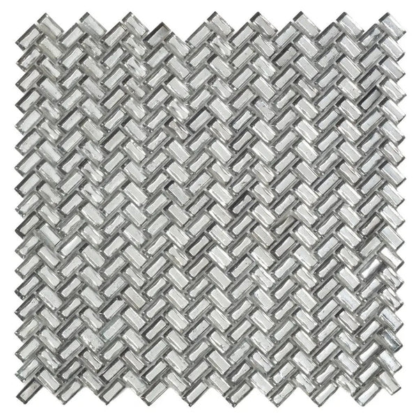 Silver 12x12 Glossy Herringbone Glass Mosaic Tile (10 pack, 9.75 sq ft/case)