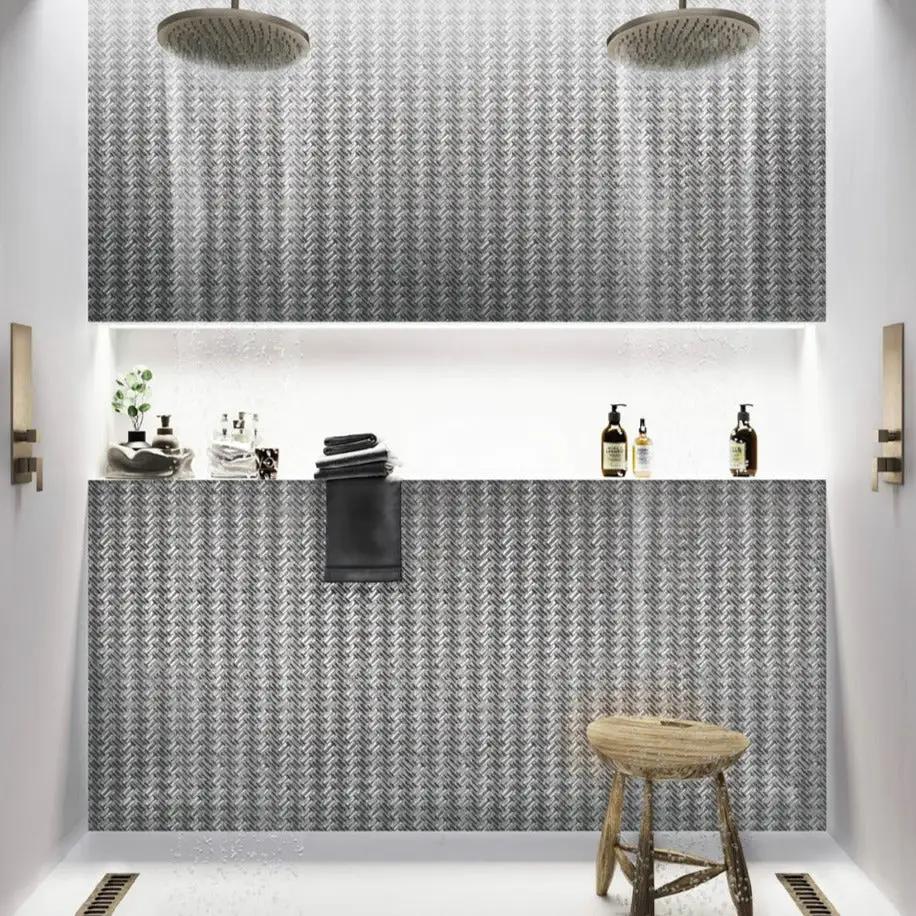 Silver 12x12 Glossy Herringbone Glass Mosaic Tile (10 pack, 9.75 sq ft/case) by Apollo Tile