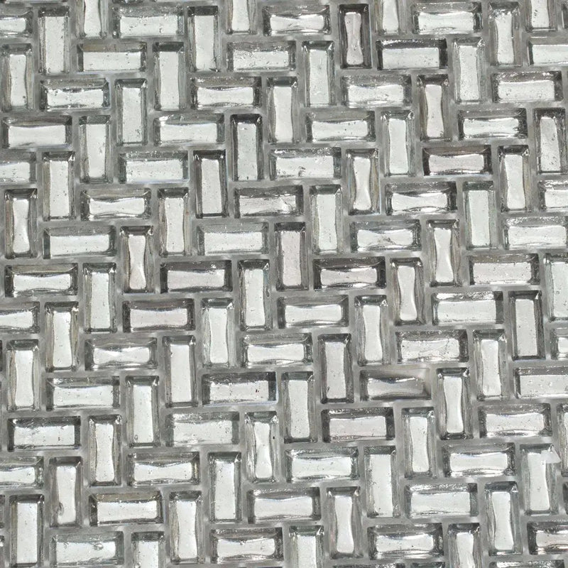 Silver 12x12 Glossy Herringbone Glass Mosaic Tile (10 pack, 9.75 sq ft/case) by Apollo Tile