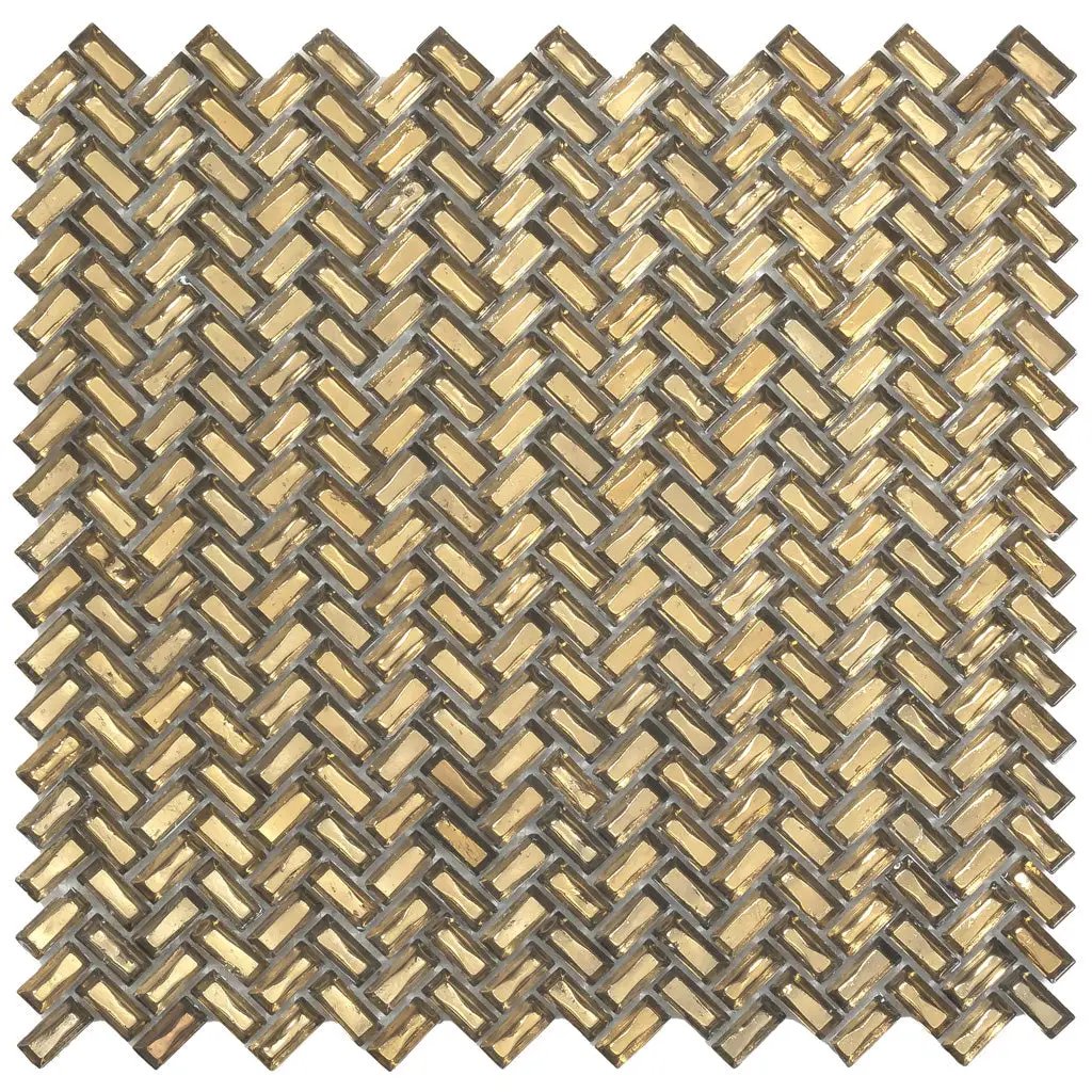 Gold 12x12 Glossy Herringbone Glass Mosaic Tile (10 pack, 9.75 sq ft/case) by Apollo Tile