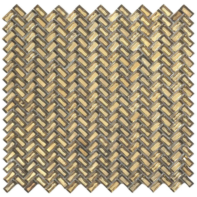 Gold 12x12 Glossy Herringbone Glass Mosaic Tile (10 pack, 9.75 sq ft/case) by Apollo Tile