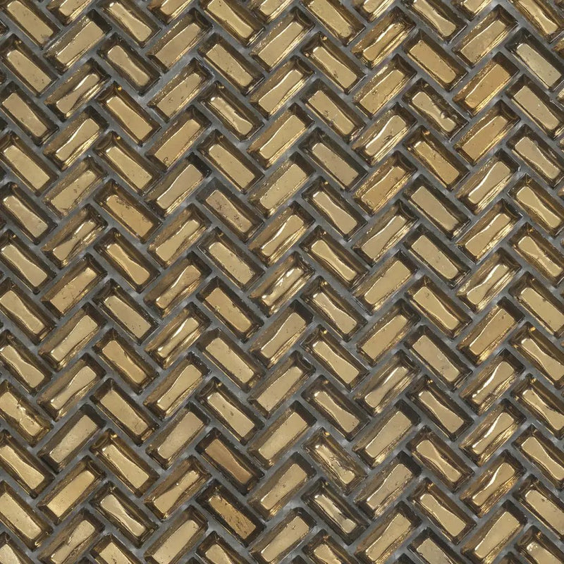 Gold 12x12 Glossy Herringbone Glass Mosaic Tile (10 pack, 9.75 sq ft/case)
