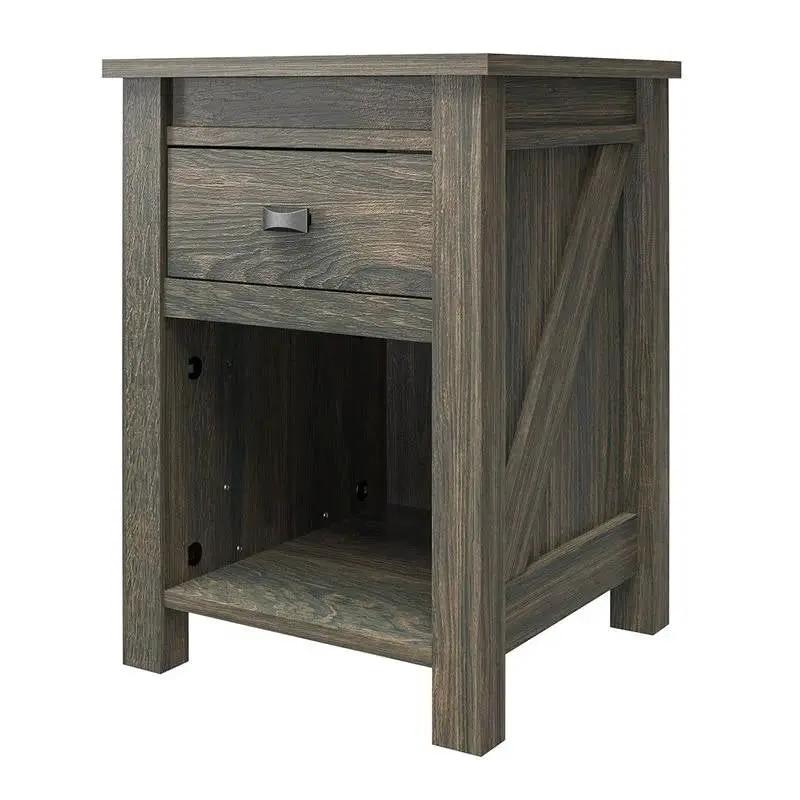Farmhouse 1-Drawer Bedroom Nightstand with Open Shelf in Rustic Grey Oak by HomePacific