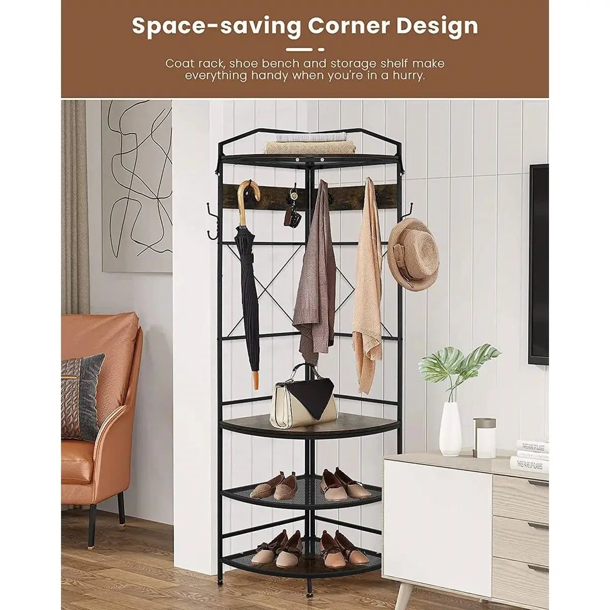 Modern Corner Entryway Hall Tree Shoe Storage Bench Coat Rack by HomePacific