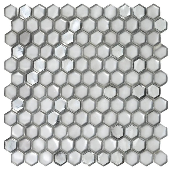 Silver 11x11 Glossy Matte Hexagon Glass Mosaic Tile (10 pack, 8.63 sq ft/case)
